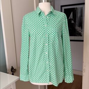 Gap Fitted Boyfriend Green Cherry Print Button Down Shirt Size S
